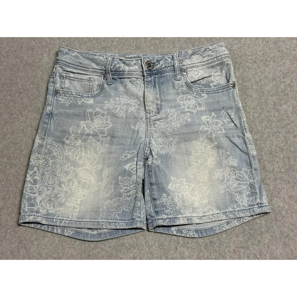 Seven 7 Denim Shorts Womens 4 Light Wash Bermuda Floral Print Stretch Bonnaro‎